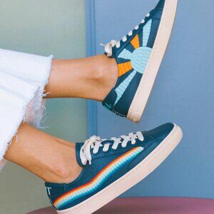 NEW SOLUDOS Leather Ibiza Platform Sneakers Blue/rainbow for women 462mn